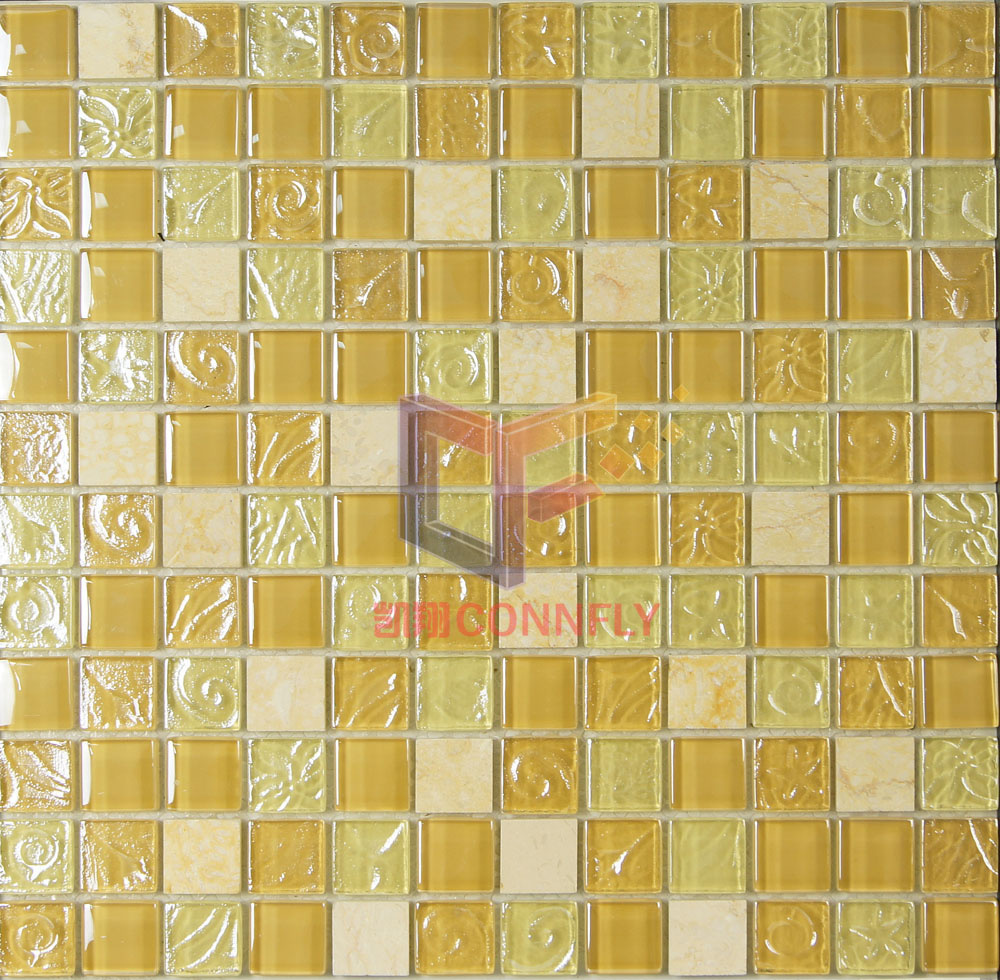 Warm Color Style Marble Mix Flower Pattern Glass Mosaic (CS072)