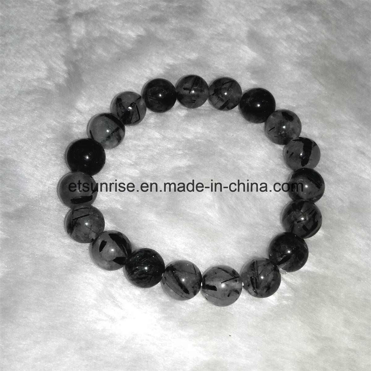Fashion Gemstone Crystal Black Rultilated Quartz Beaded Bracelet Jewellery