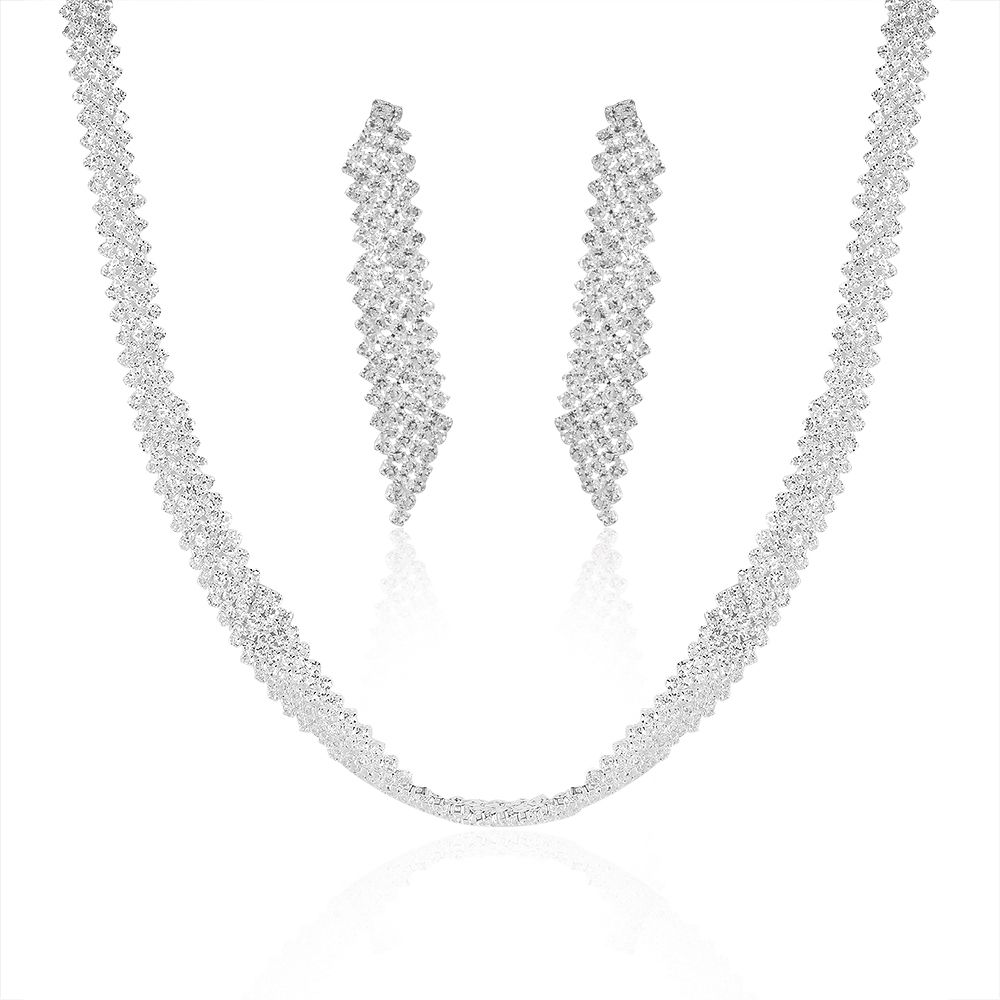 Fashion Costume Jewelry White Gold Plated Crystal Rhinestone Bridal Jewelry Set