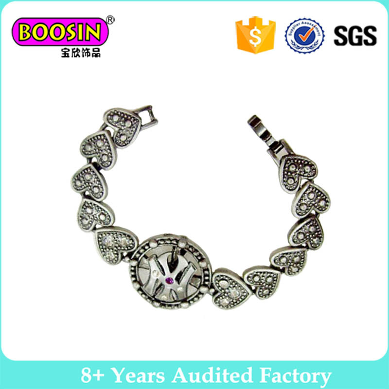 Hot Sale Fashion Vintage Heart Chain Bracelet with Crystal #3436