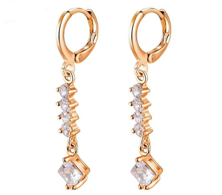 2018 Tory Earrings Gold Color Clear Crystal CZ Zirconia Long Pendant Hoop Earrings for Pendientes Mujer Jewelry
