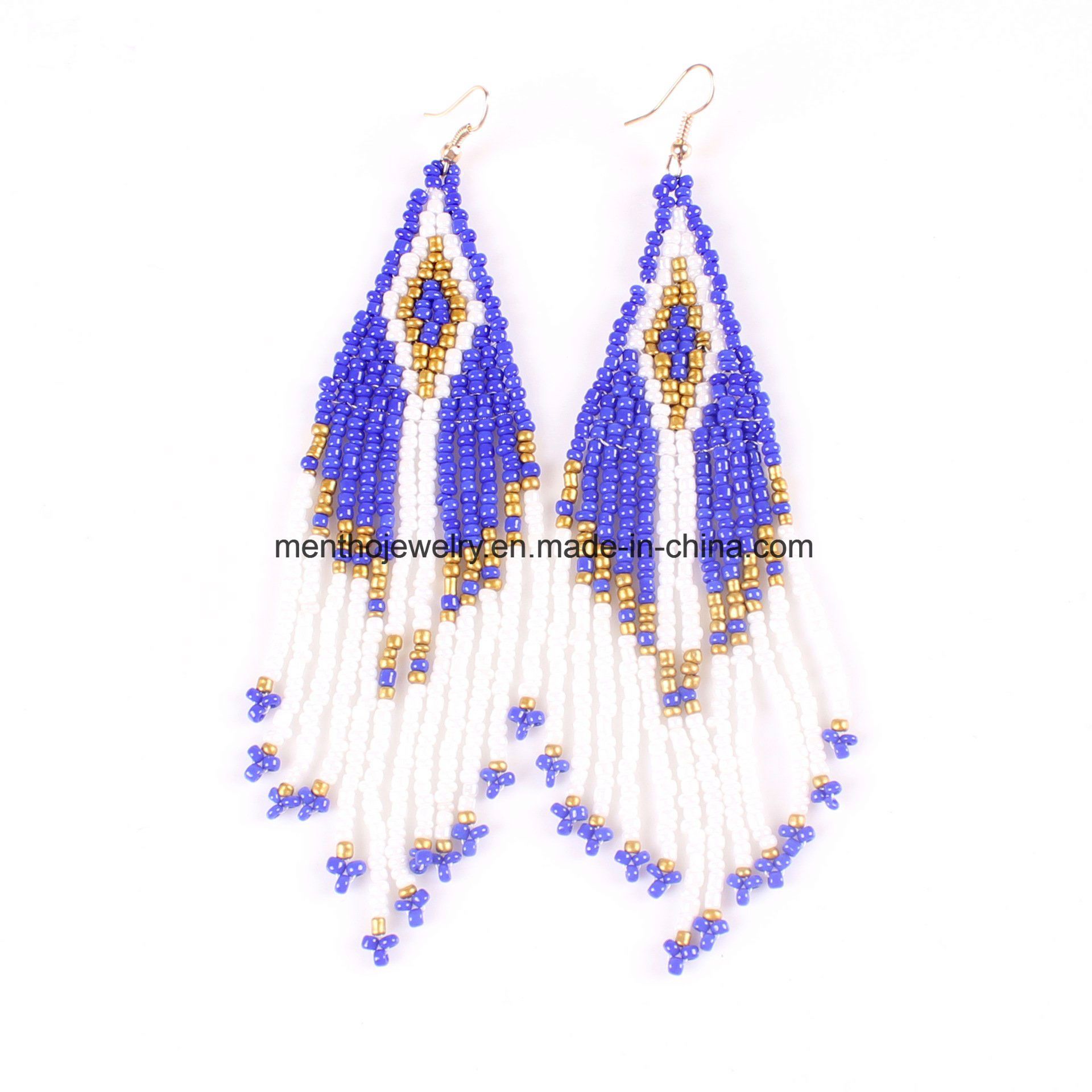 Hot-Sale 4 Colors New Arrival Bohemian Woven Beaded Tassel Earrings