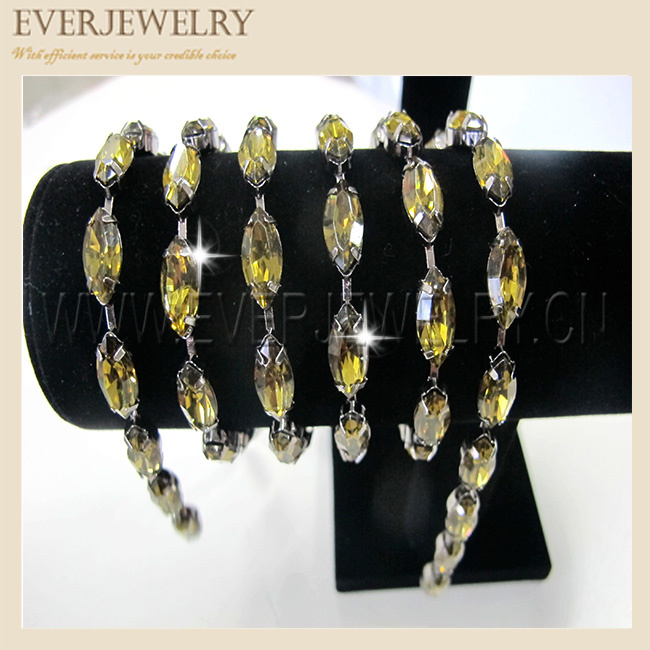 Rhinestone Eye Navette Boat Cup Chain 7X15 Eye Khaki