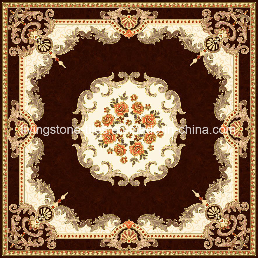 Red Brwon Carpet Design Puzzle Floor Tiles in Livingroom