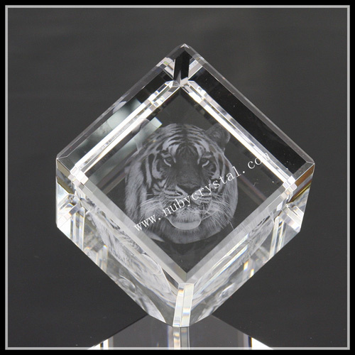 3D Laser Tiger Image in Diamond Crystal Cube