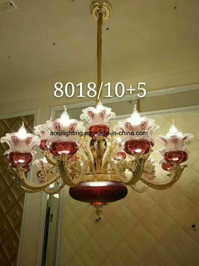 Red Glass Golden Die Casting Zinc Alloy Chandeliers