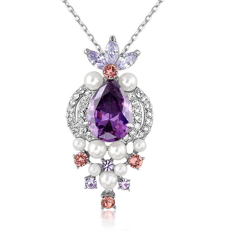 White Pearl Amythest Crystal Zinc Alloy Fashion Jewelry Necklace