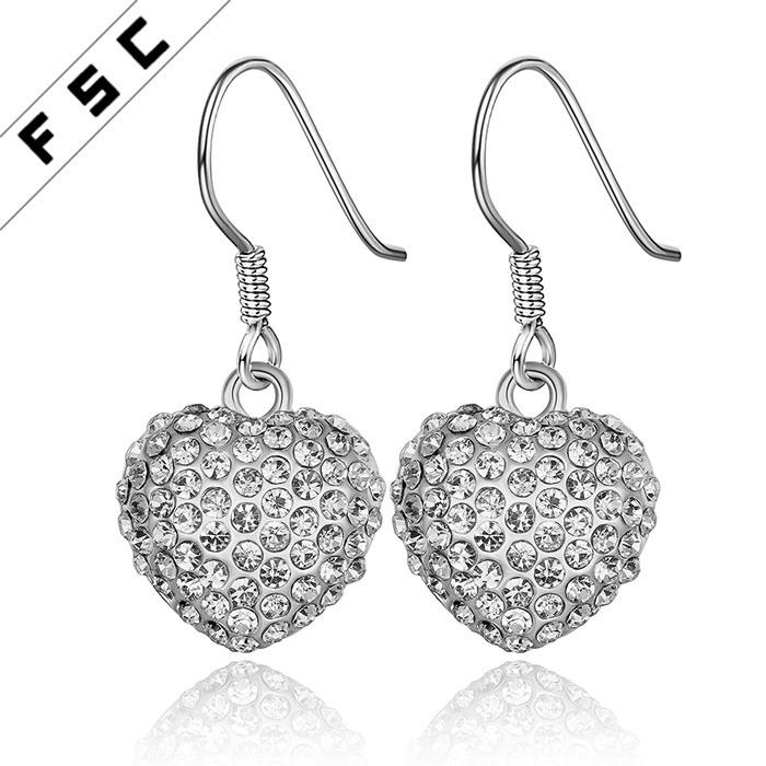 Fashion White Gold Plated Heart Shape Rhinestone Earrings for Girls
