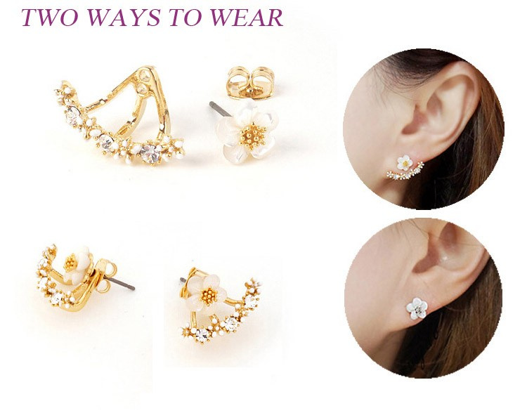 Rose Gold Color Double Sided Flower Crystals Stud Earrings