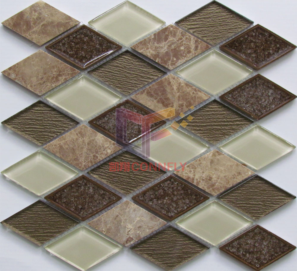 Light Emperador Marble Mix Cracked Ceramic Crystal Mosaic Tile for Decoration (CS252)