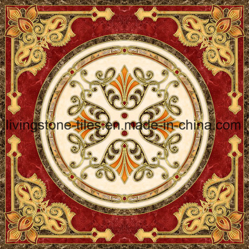 Red Color Golden Carpet design Puzzle Tiles for Livingroom