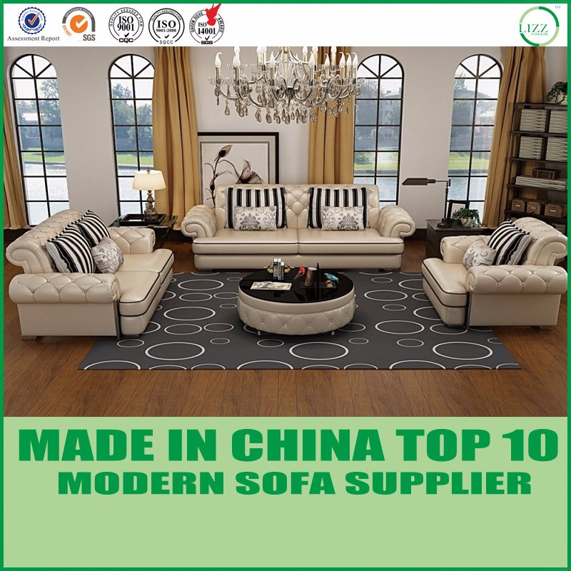 Classical Furniture Tufted Italian Leather Chesterfield Sofa Set with Coffee Table