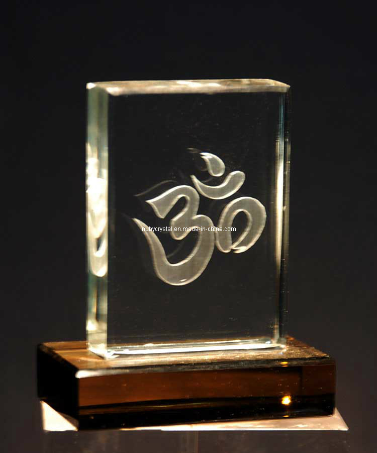 Om in Crystal Block for Hindu Desktop Decoarative
