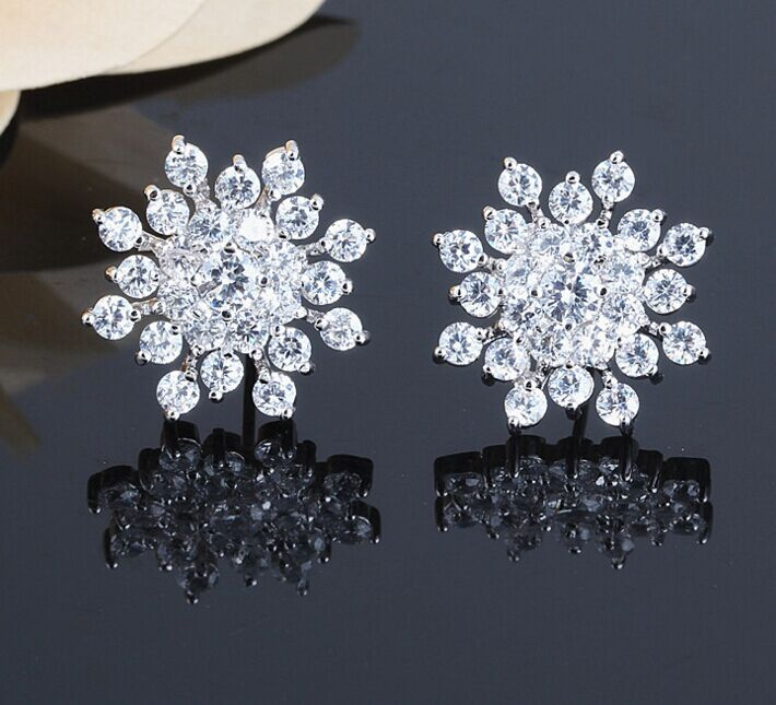 Cubic Zircon Diamond Crystal Silver Stud Dangle Earrings
