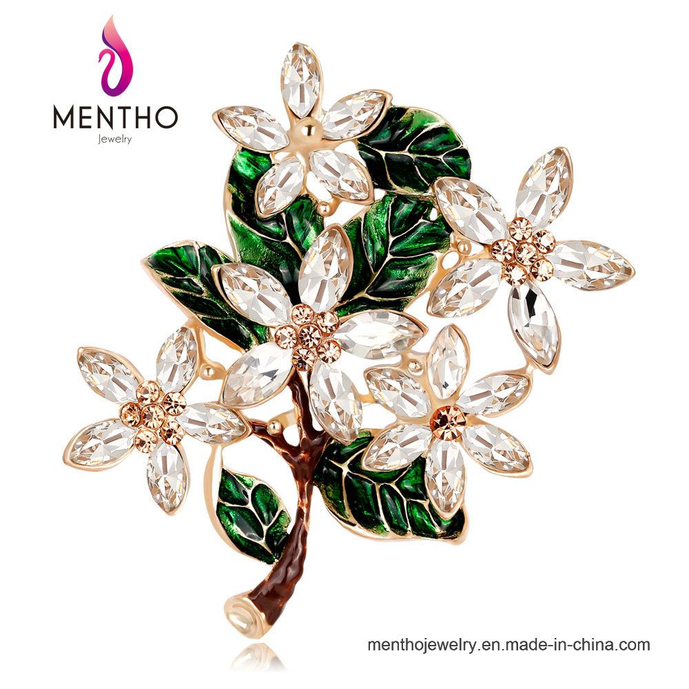 Wholesale Fashion Alloy Enamel Green Flower Brooch Pin Jewellery