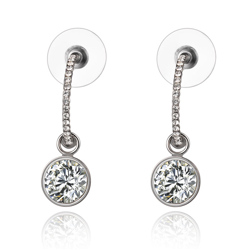 White Metal Casting Jewelry Korean Style Shiny Ear Ring Small Crystal Drop Hook Earrig