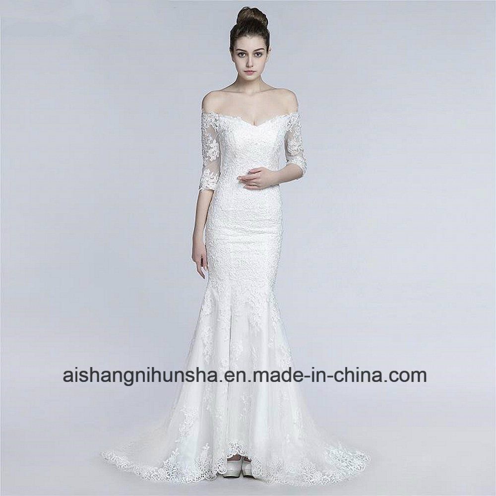 Vintage Lace Mermaid Wedding Dress off-Shoulder Handmade Bridal Gown