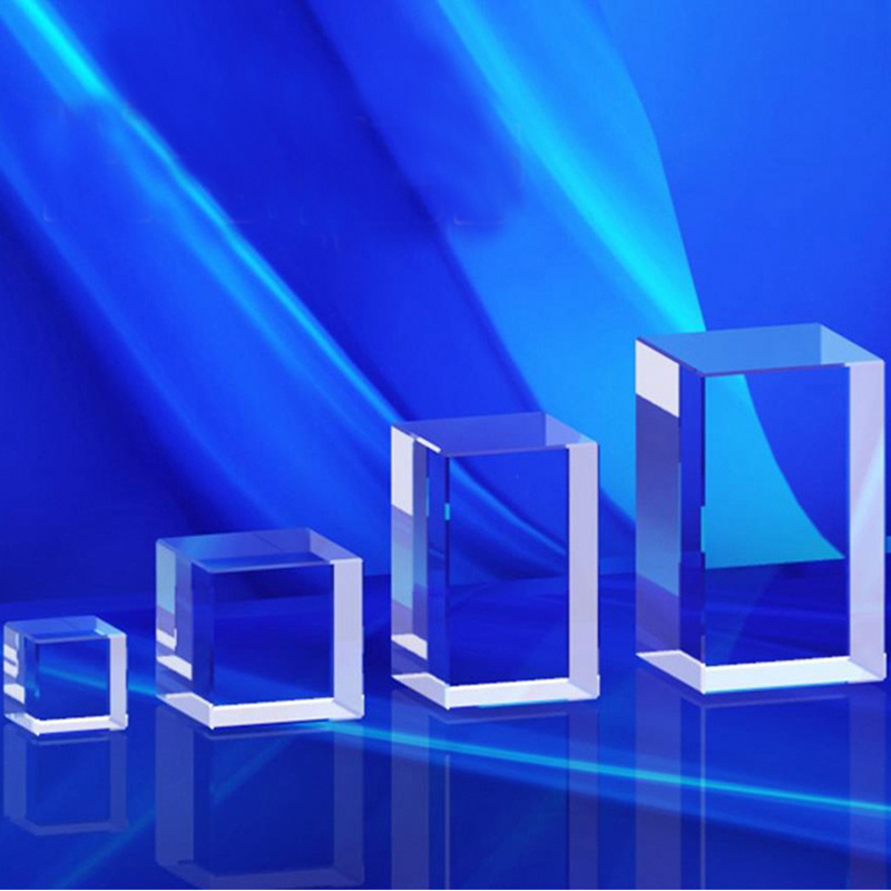 Chamfer Beveled Etched Rectangular Laser Glass Cube, Crystal Block
