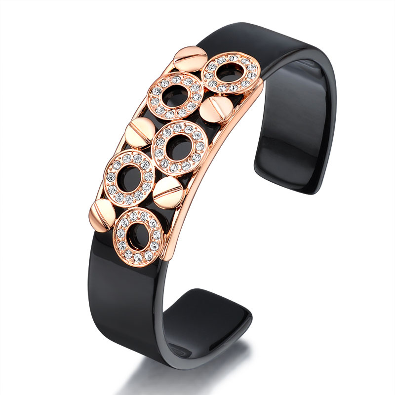 Gold Plated Black Acrylic Rhinestone Fashion Bangles