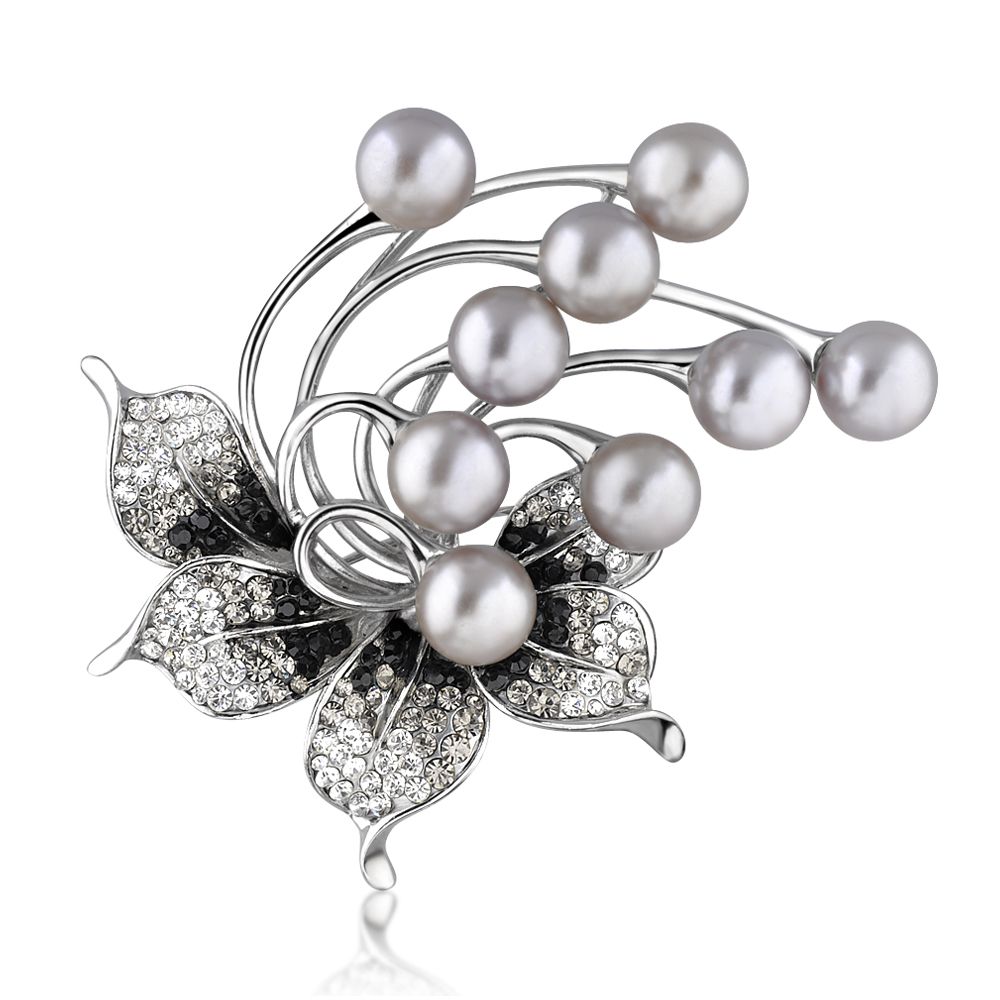 Wholesale Imitation Jewelry Pearl Rhinestone Crystal Flower Brooch