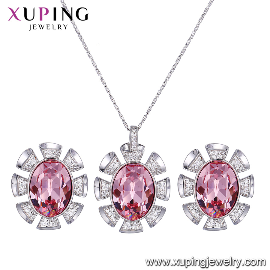 64450 Xuping Wholesale Fashion Rhodium Color Gold Plated Crystals From Swarovski Two-Piece Set Jewelry Sets