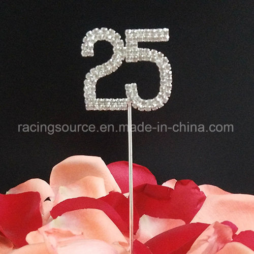 25th Number Silver Wedding Anniversary Rhinestone Cake Topper for Wedding Decoration