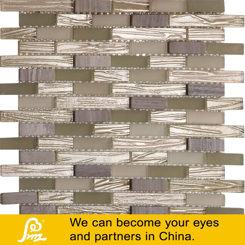 Horizon Decoration Stone Mosaic with Crystal Glass in Beige Brown
