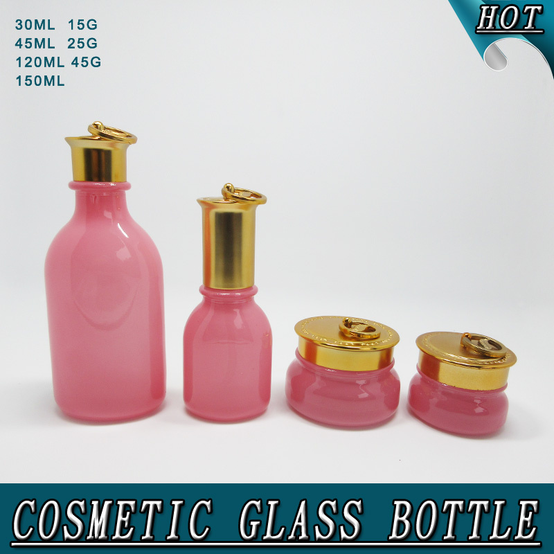 Cosmetic Glass Bottle Manufacturers Pink Elliptic Lotion Bottle and Cream Jar