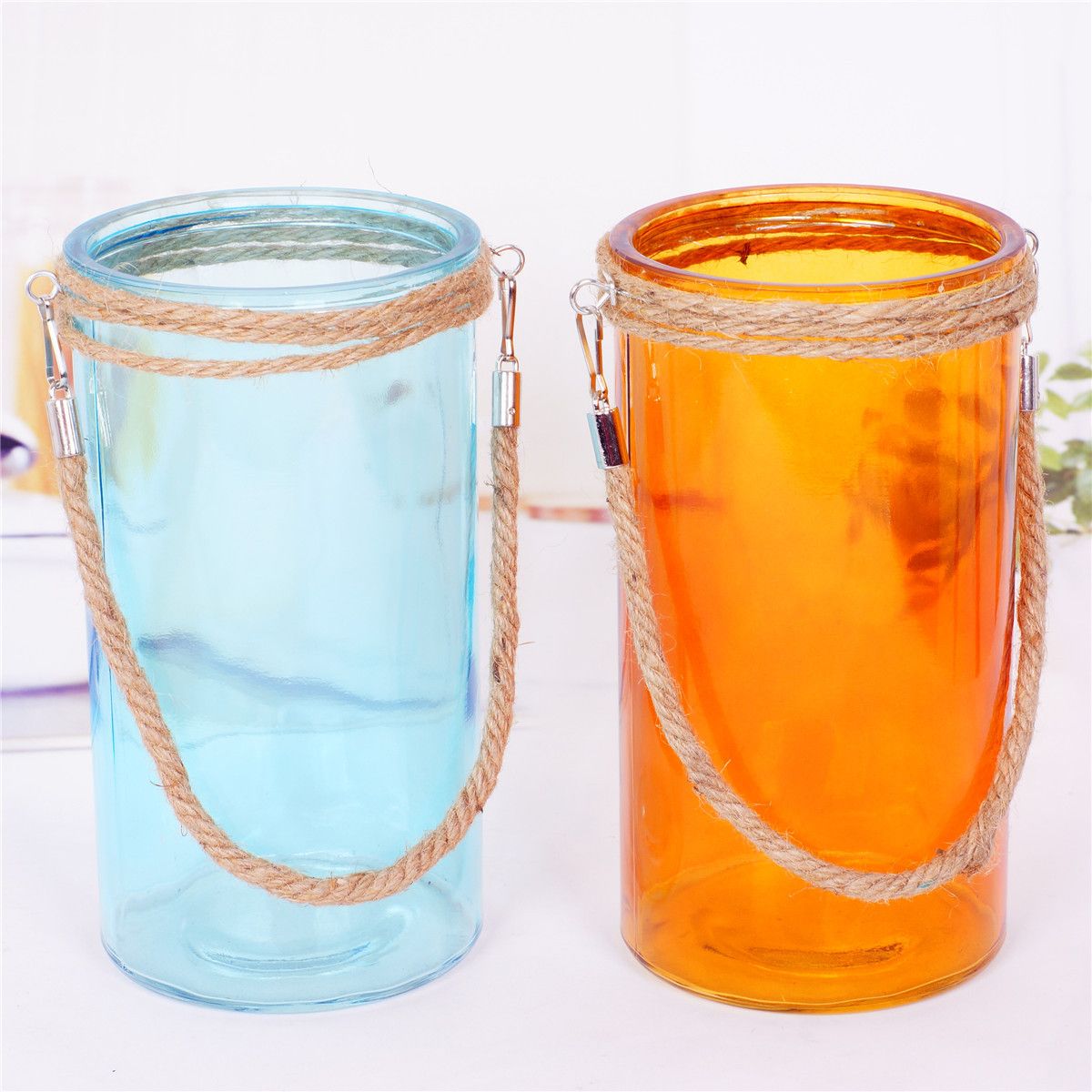 Coloured Glass Vase with Jute Rope Handle