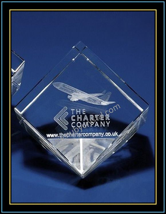 Cut Corner Crystal Cube Engraved with 3D Photos
