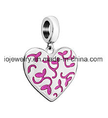 Floral Engraved Heart Charm with Fuchsia Enamel