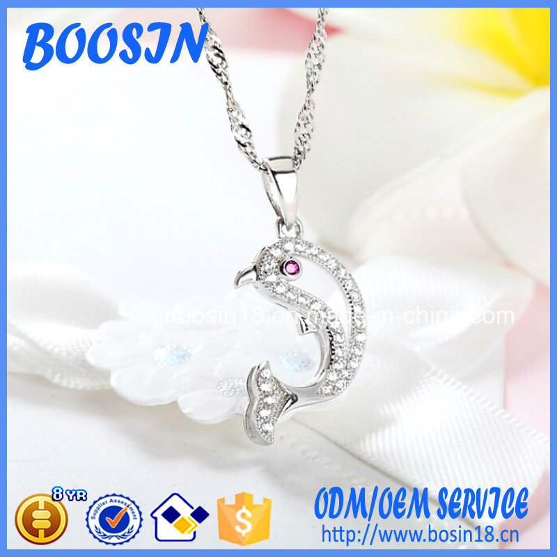 Factory Custom Zircon Dolphin Pendant Necklace for Wholesale