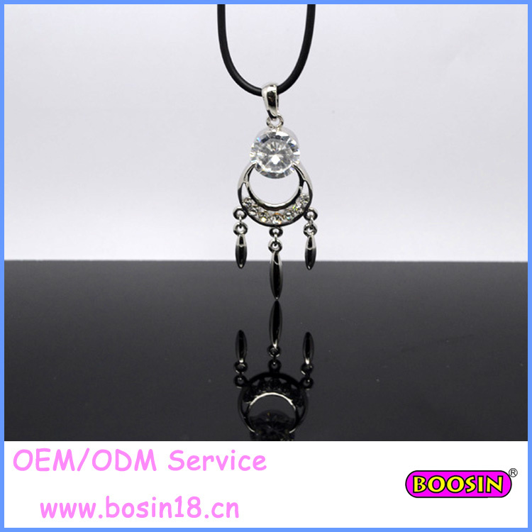 Real Leather Chain Bohemia Tassels Clear Crystal Necklace 14352