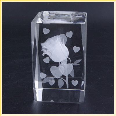 Crystal Cube with Rose Laser