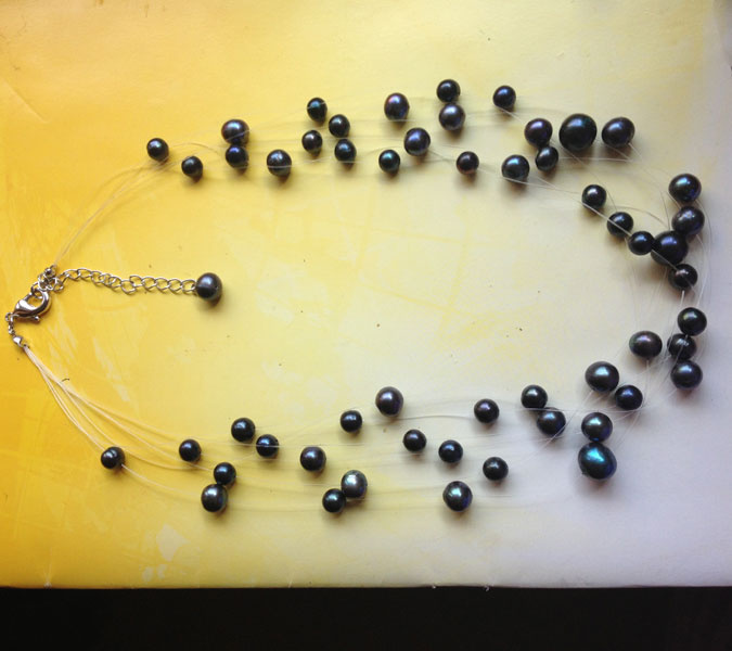 6strands Fashion Black Round Natural Pearl Necklace Jewellery
