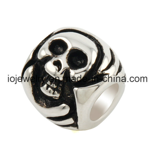 Mens Leather Bracelet 316L Stainless Steel Skull Beads