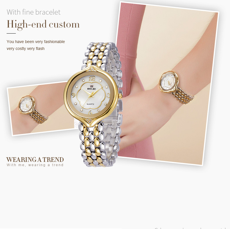 Belbi Steel Watch High Fashion Watch Women Fashion Leisure Oval Plum Surface Waterproof Watch