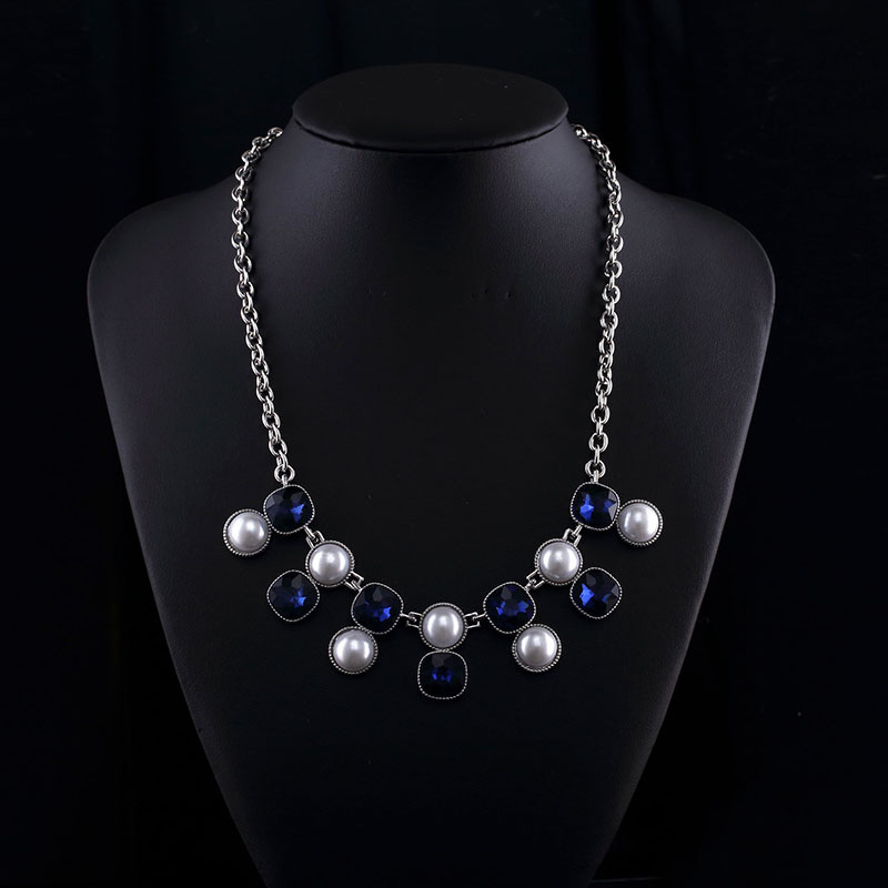 Sappire Crystal and Big Pearl Fashion Zinc Alloy Neckalce Set