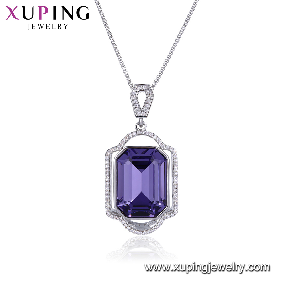 44334 Xuping Rhodium Color Gold Plated Necklace, Crystals From Swarovski American Diamond