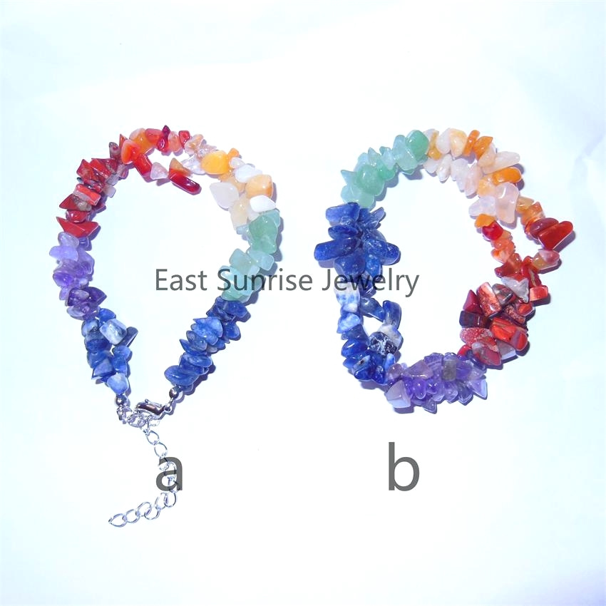 Fashion Precious Stone Crystal Charkra Chips Bead Bracelet