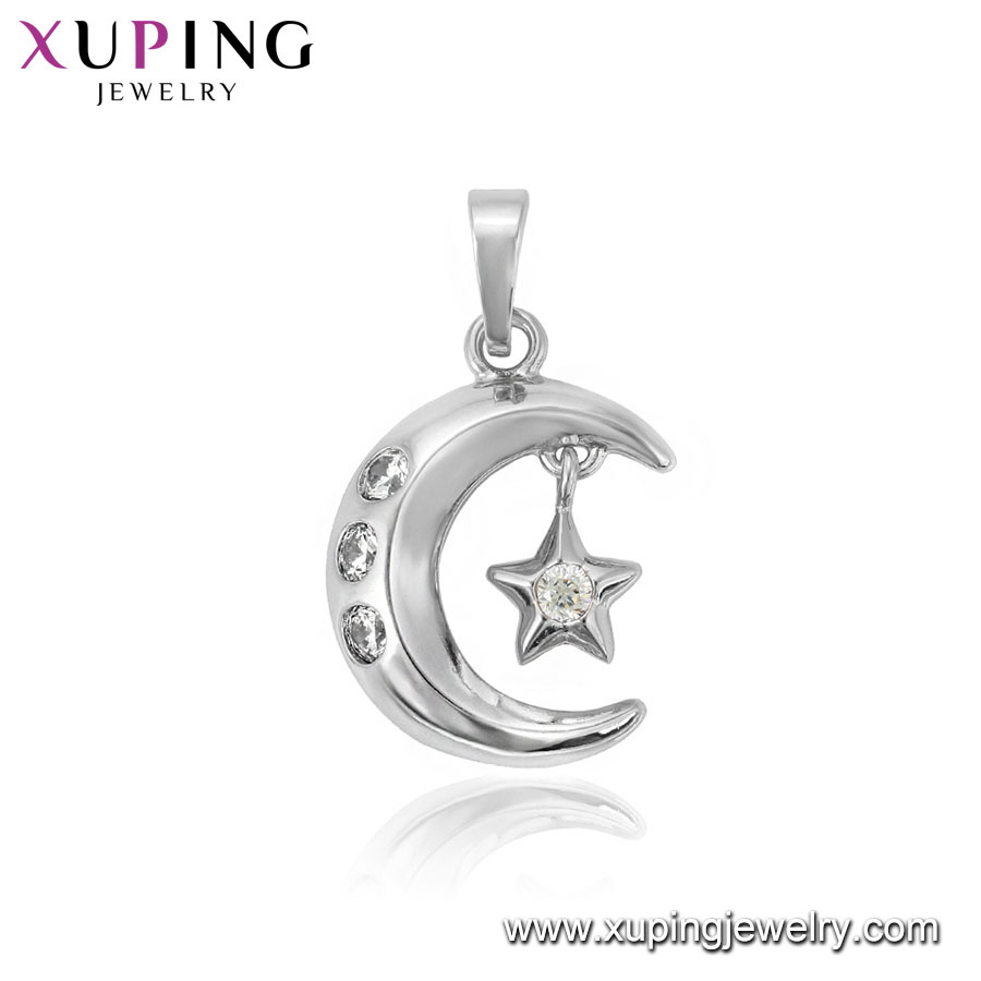 33694 Fashion Elegant Rhinestone CZ Rhodium Imitation Jewelry Chain Pendant with Leaf Design