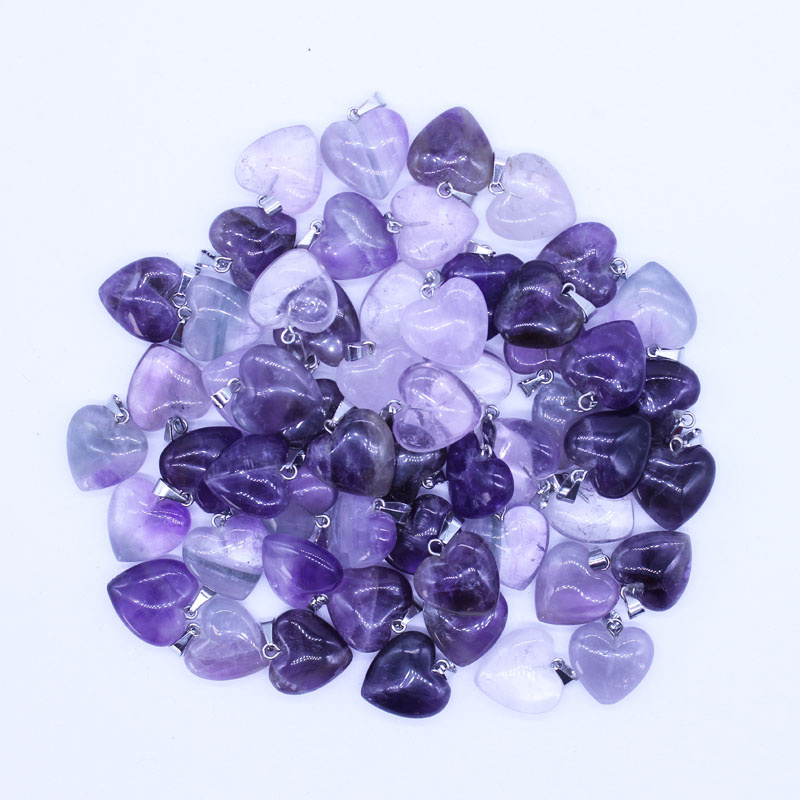 16mm Amethyst Crystal Stone Love Heart Charms Pendants Fashion Necklace Jewelry