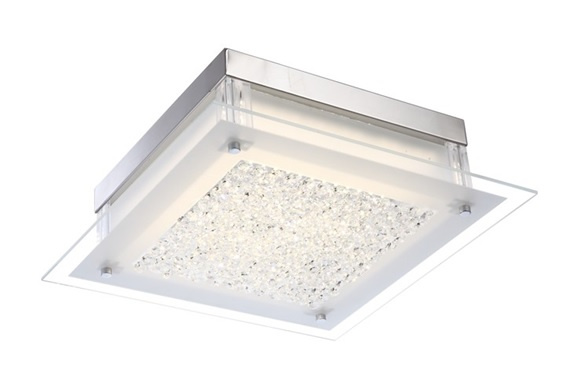 Modern 12W LED Chrome and Crystal Ceiling Lamp (LED-15108-SQ)