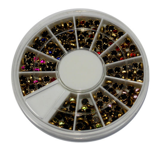Nail Art, Nail Beaty, Nail Accesorries, Nail Rhinestone, Gold-Lined Round Rhinestones