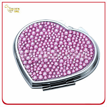 Creative Crystal Stone Heart Shape Chrome Makeup Mirror