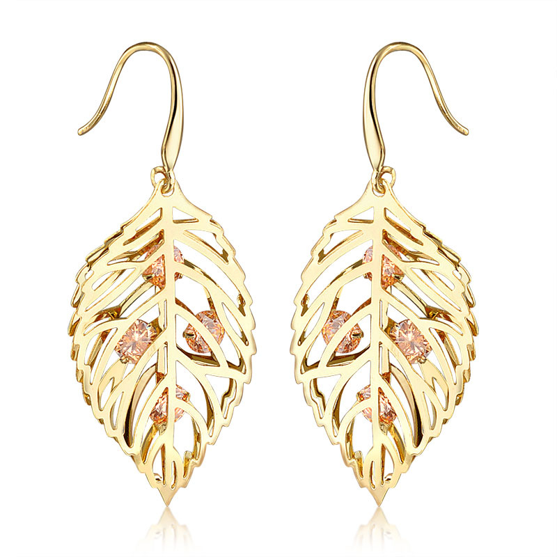 Wholesale Price Leaf Shaped Crystal Dangle Gold Earring