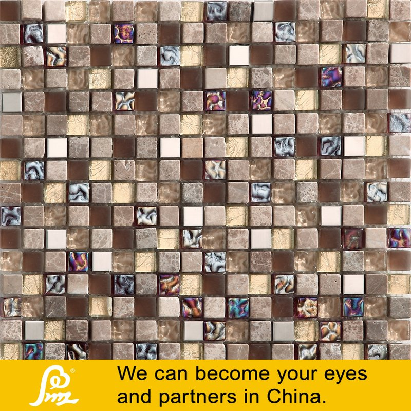 Stone Mosaic with Crystal Glass Mosaic Tile