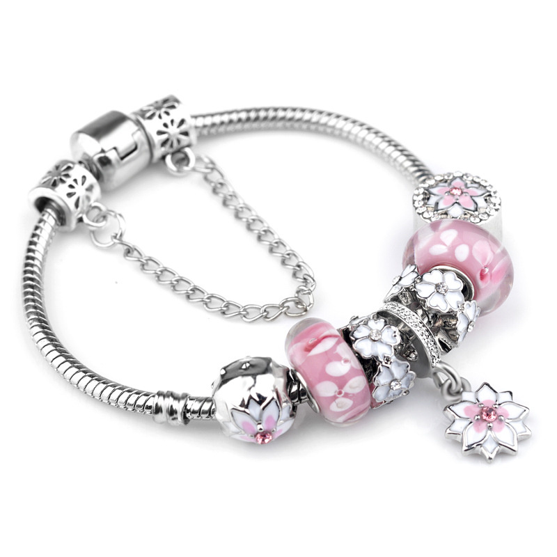 2017 Latest in The Spring Magnolia Blossom Pink Crystal Bracelet