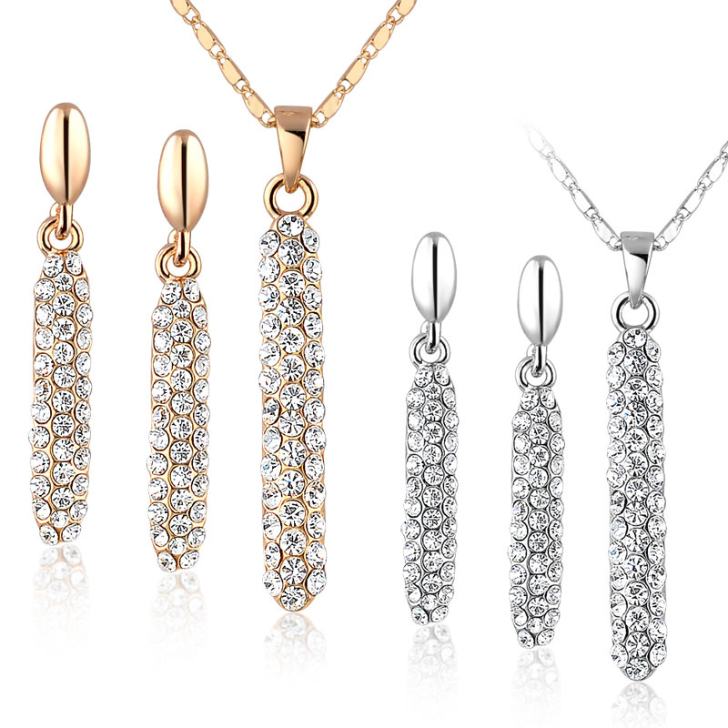 New Fashion Perfume Bottle Design Crystal Gold Jewelry Set