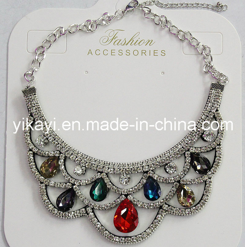 Lady Fashion Jewelry Colorful Waterdrop Glass Crystal Collar Necklace (JE0196-colorful)